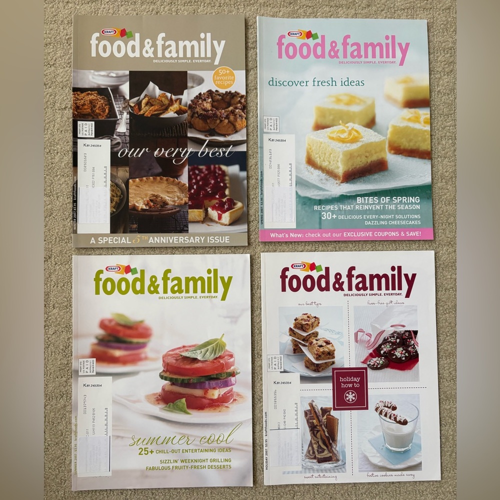 Set of 4 Food & Family Magazines 2007 Magazine Set Kraft Vintage Cookbook
